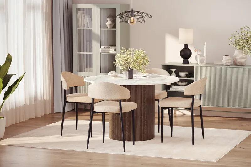 Uppveda Spisebord 120 cm Rund med 4 stk Jairam Matstkolar - Brun - Møbler - Borde - Spisebordssæt