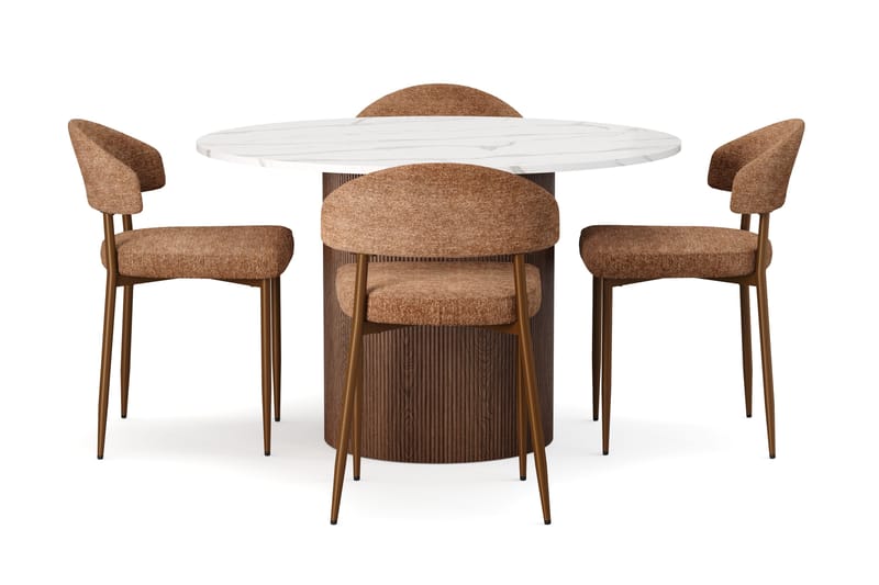 Uppveda Spisebord 120 cm Rund med 4 stk Jairam Matstkolar - Brun - Møbler - Borde - Spisebordssæt