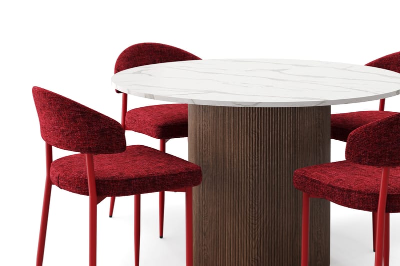 Uppveda Spisebord 120 cm Rund med 4 stk Jairam Matstkolar - Brun - Møbler - Borde - Spisebordssæt