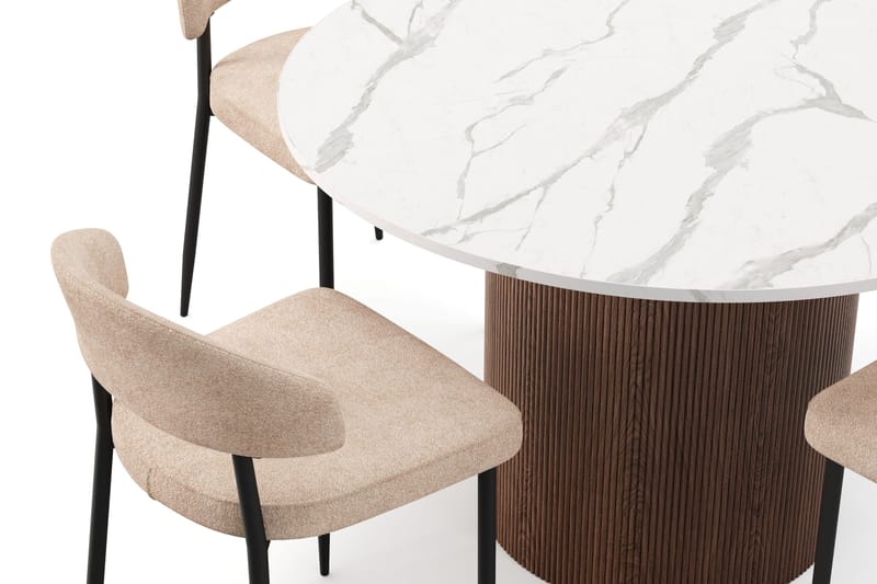 Uppveda Spisebord 120 cm Rund med 4 stk Jairam Matstkolar - Brun - Møbler - Borde - Spisebordssæt