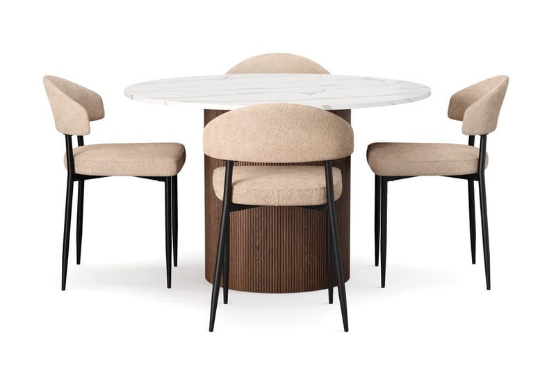 Uppveda Spisebord 120 cm Rund med 4 stk Jairam Matstkolar - Brun - Møbler - Borde - Spisebordssæt