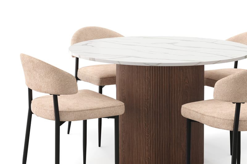 Uppveda Spisebord 120 cm Rund med 4 stk Jairam Matstkolar - Brun - Møbler - Borde - Spisebordssæt