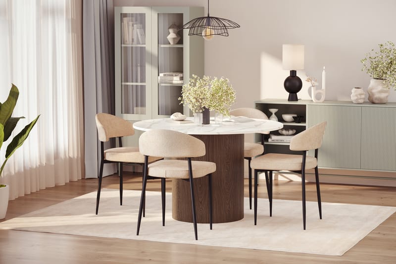 Uppveda Spisebord 120 cm Rund med 4 stk Jairam Matstkolar - Brun - Møbler - Borde - Spisebordssæt