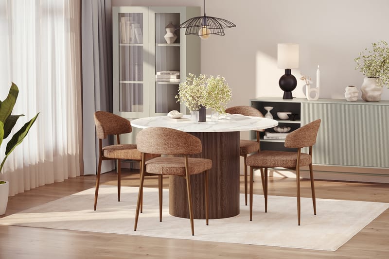 Uppveda Spisebord 120 cm Rund med 4 stk Jairam Matstkolar - Brun - Møbler - Borde - Spisebordssæt