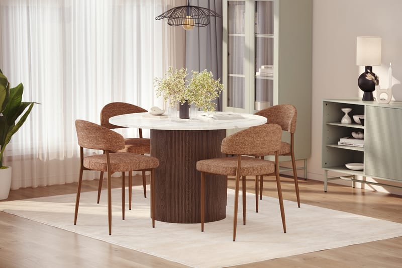 Uppveda Spisebord 120 cm Rund med 4 stk Jairam Matstkolar - Brun - Møbler - Borde - Spisebordssæt