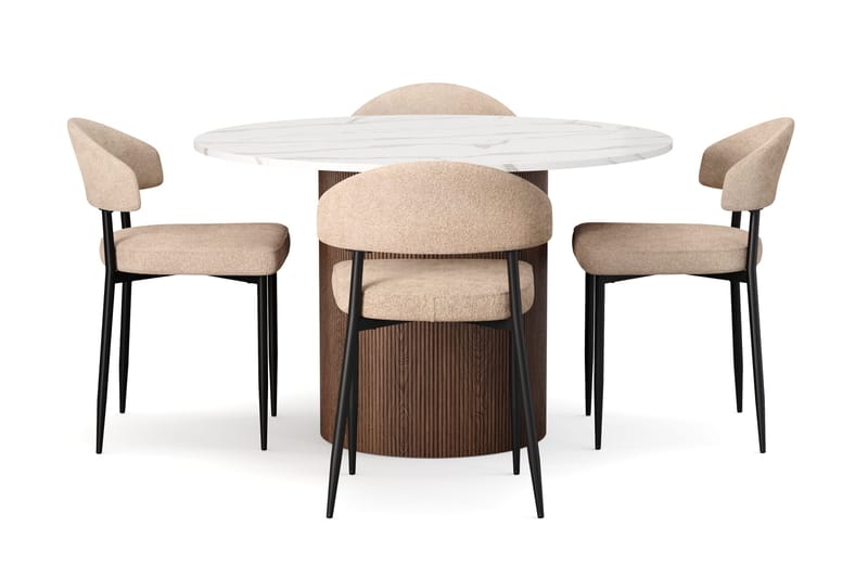 Uppveda Spisebord 120 cm Rund med 4 stk Jairam Matstkolar - Brun - Møbler - Borde - Spisebordssæt