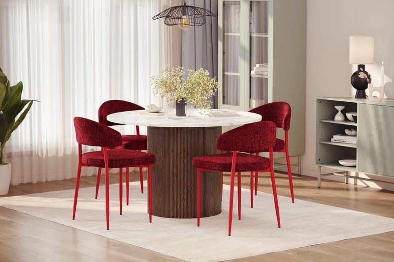 Uppveda Spisebord 120 cm Rund med 4 stk Jairam Matstkolar - Brun - Møbler - Borde - Spisebordssæt