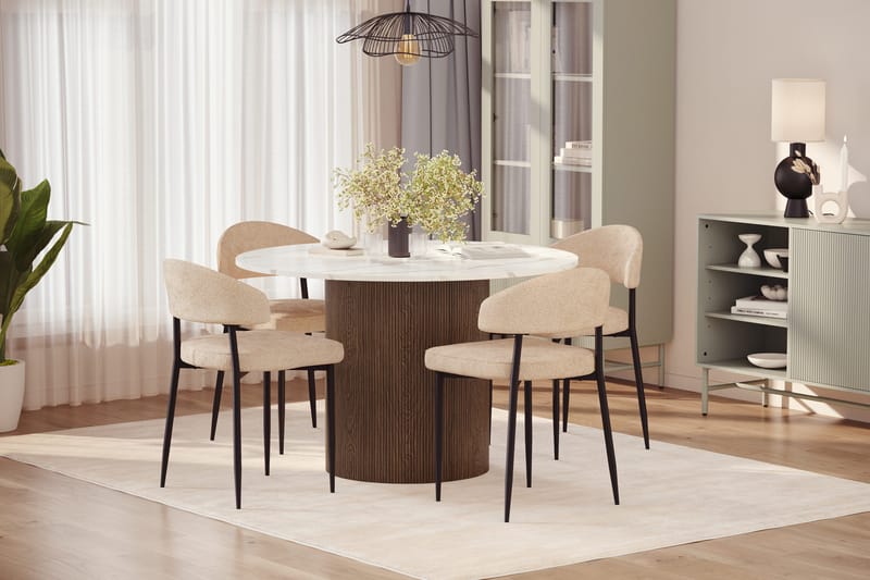 Uppveda Spisebord 120 cm Rund med 4 stk Jairam Matstkolar - Brun - Møbler - Borde - Spisebordssæt