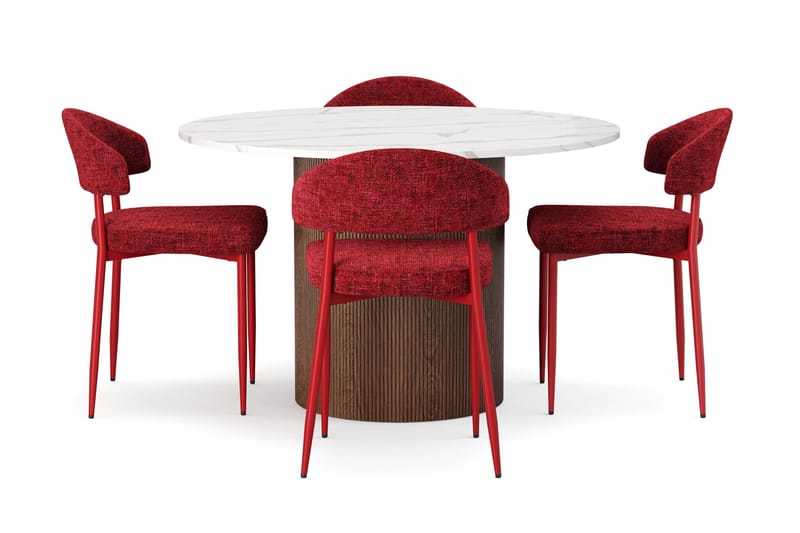 Uppveda Spisebord 120 cm Rund med 4 stk Jairam Matstkolar - Brun - Møbler - Borde - Spisebordssæt