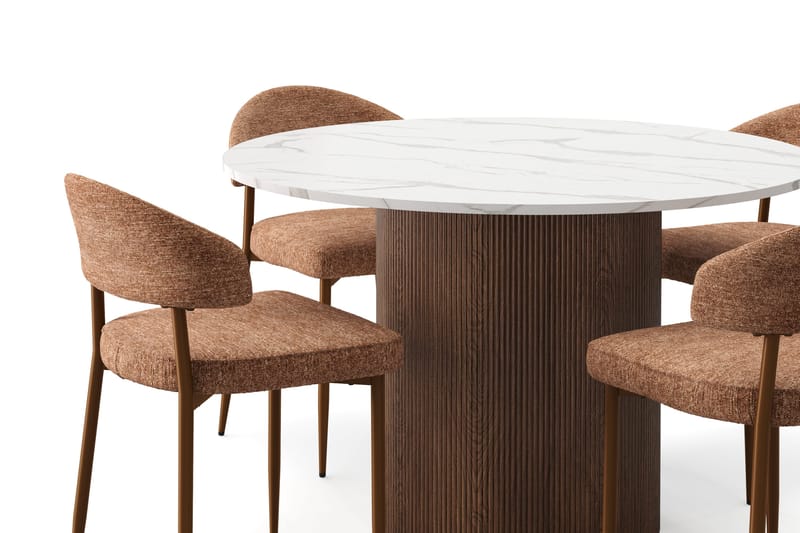 Uppveda Spisebord 120 cm Rund med 4 stk Jairam Matstkolar - Brun - Møbler - Borde - Spisebordssæt