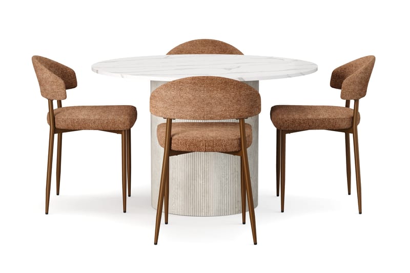 Uppveda Spisebord 120 cm Rund med 4 stk Jairam Matstkolar - Hvid - Møbler - Borde - Spisebordssæt