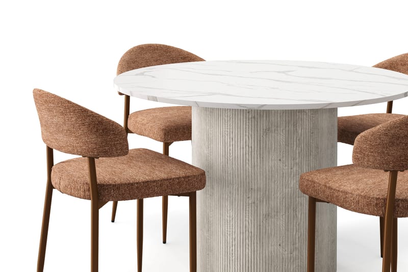 Uppveda Spisebord 120 cm Rund med 4 stk Jairam Matstkolar - Hvid - Møbler - Borde - Spisebordssæt