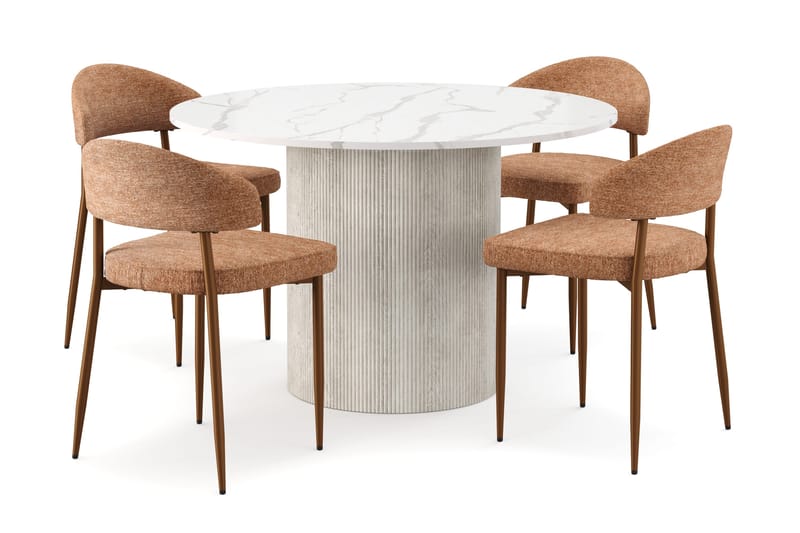 Uppveda Spisebord 120 cm Rund med 4 stk Jairam Matstkolar, Hvid