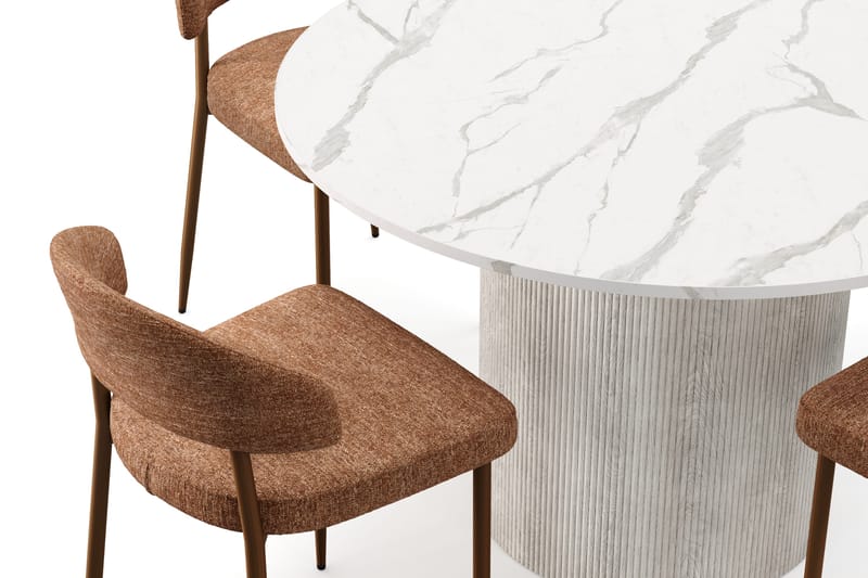 Uppveda Spisebord 120 cm Rund med 4 stk Jairam Matstkolar - Hvid - Møbler - Borde - Spisebordssæt