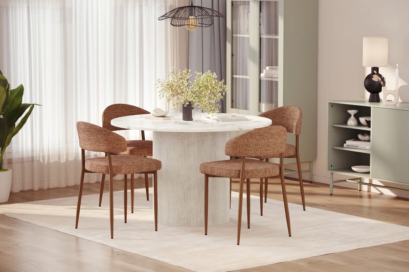 Uppveda Spisebord 120 cm Rund med 4 stk Jairam Matstkolar - Hvid - Møbler - Borde - Spisebordssæt