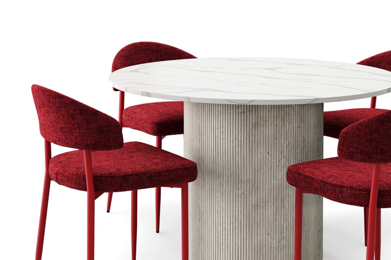 Uppveda Spisebord 120 cm Rund med 4 stk Jairam Matstkolar - Hvid - Møbler - Borde - Spisebordssæt