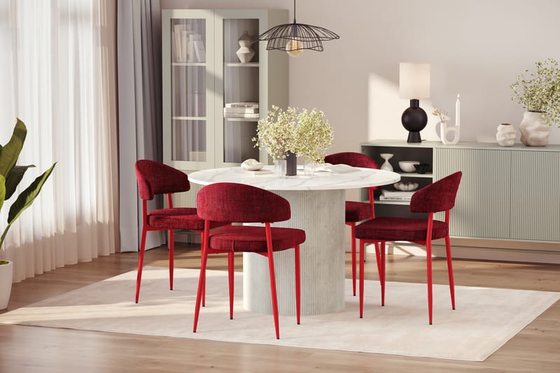 Uppveda Spisebord 120 cm Rund med 4 stk Jairam Matstkolar - Hvid - Møbler - Borde - Spisebordssæt