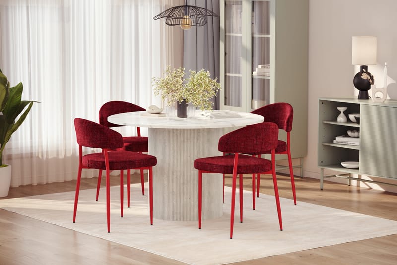 Uppveda Spisebord 120 cm Rund med 4 stk Jairam Matstkolar - Hvid - Møbler - Borde - Spisebordssæt