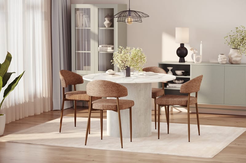 Uppveda Spisebord 120 cm Rund med 4 stk Jairam Matstkolar - Hvid - Møbler - Borde - Spisebordssæt