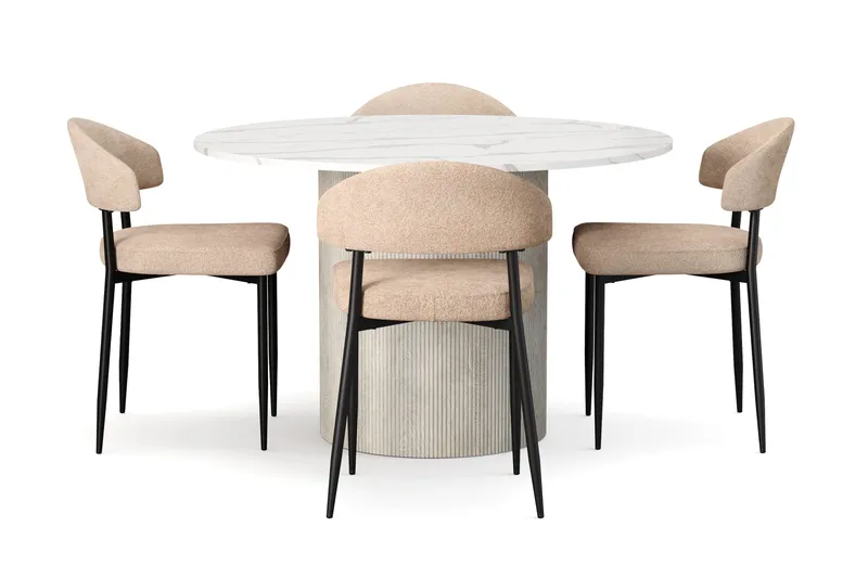 Uppveda Spisebord 120 cm Rund med 4 stk Jairam Matstkolar - Hvid - Møbler - Borde - Spisebordssæt