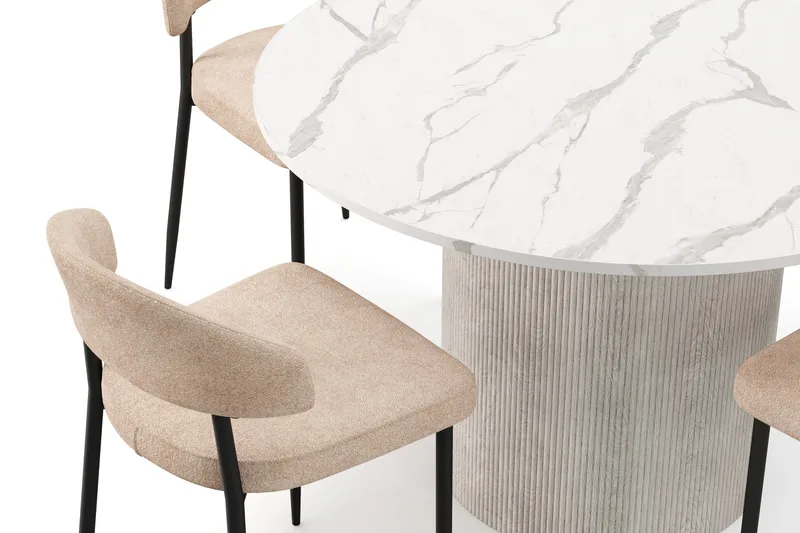 Uppveda Spisebord 120 cm Rund med 4 stk Jairam Matstkolar - Hvid - Møbler - Borde - Spisebordssæt