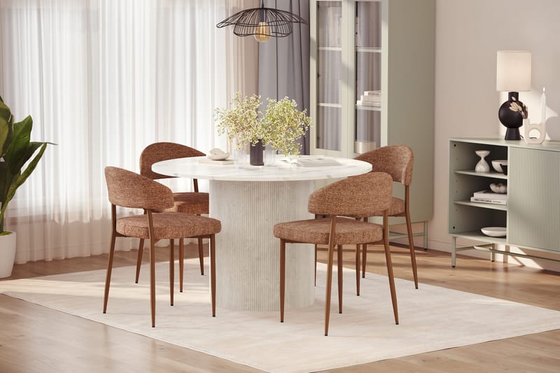 Uppveda Spisebord 120 cm Rund med 4 stk Jairam Matstkolar - Hvid - Møbler - Borde - Spisebordssæt