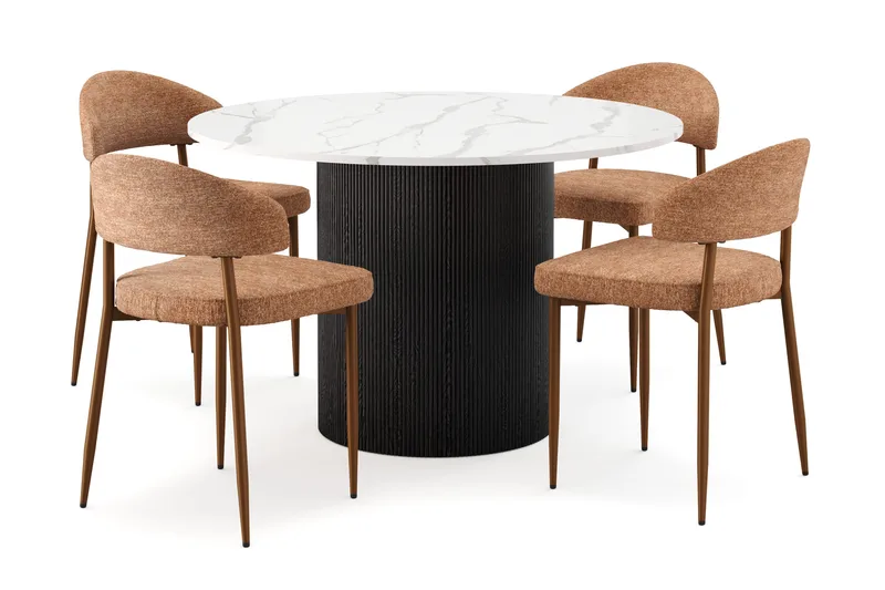 Uppveda Spisebord 120 cm Rund med 4 stk Jairam Matstkolar, Sort/Hvid