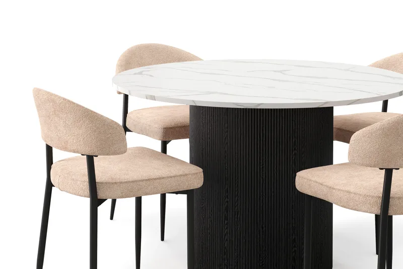 Uppveda Spisebord 120 cm Rund med 4 stk Jairam Matstkolar - Sort/Hvid - Møbler - Borde - Spisebordssæt