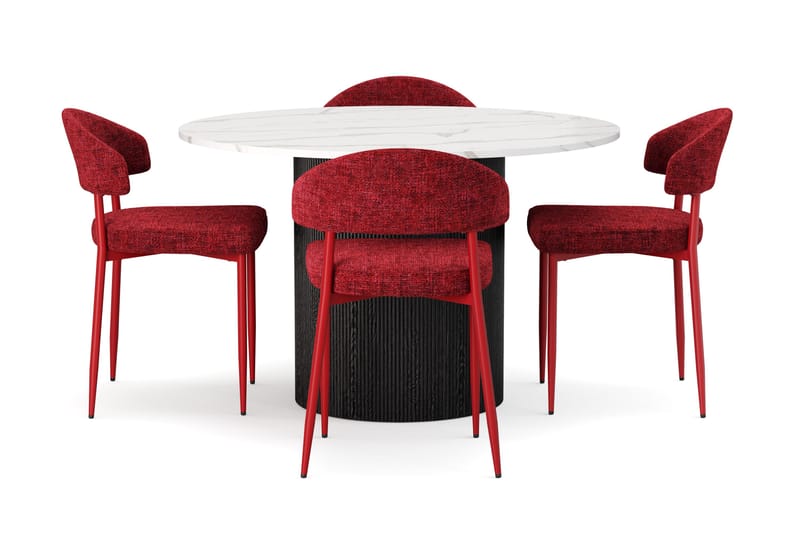 Uppveda Spisebord 120 cm Rund med 4 stk Jairam Matstkolar - Sort/Hvid - Møbler - Borde - Spisebordssæt