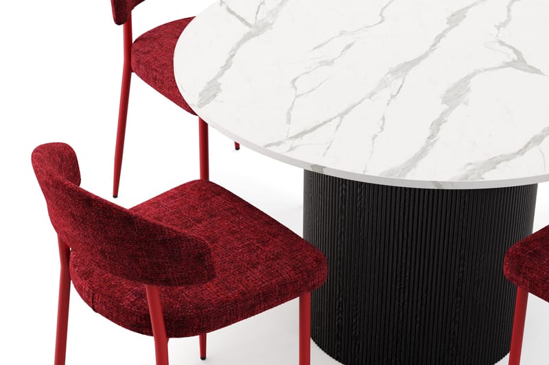 Uppveda Spisebord 120 cm Rund med 4 stk Jairam Matstkolar - Sort/Hvid - Møbler - Borde - Spisebordssæt