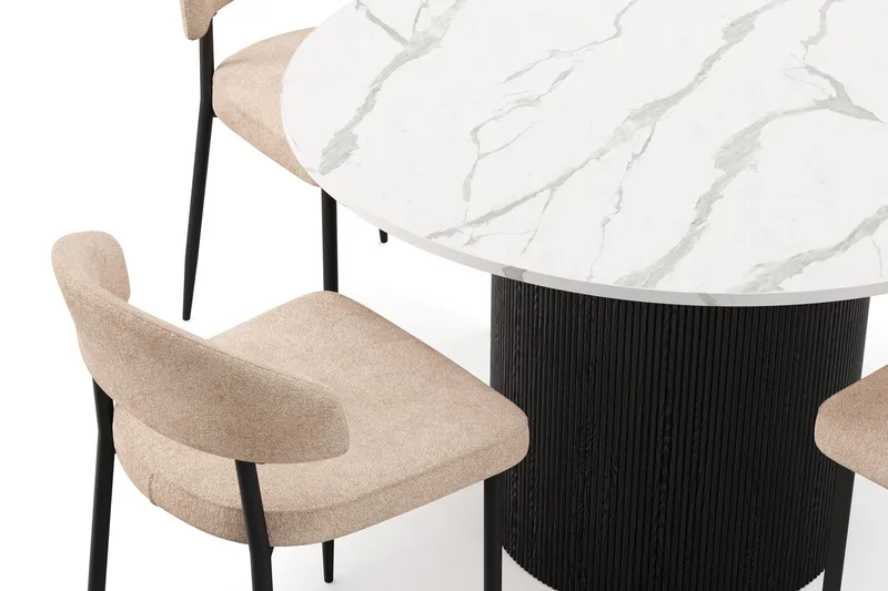 Uppveda Spisebord 120 cm Rund med 4 stk Jairam Matstkolar - Sort/Hvid - Møbler - Borde - Spisebordssæt