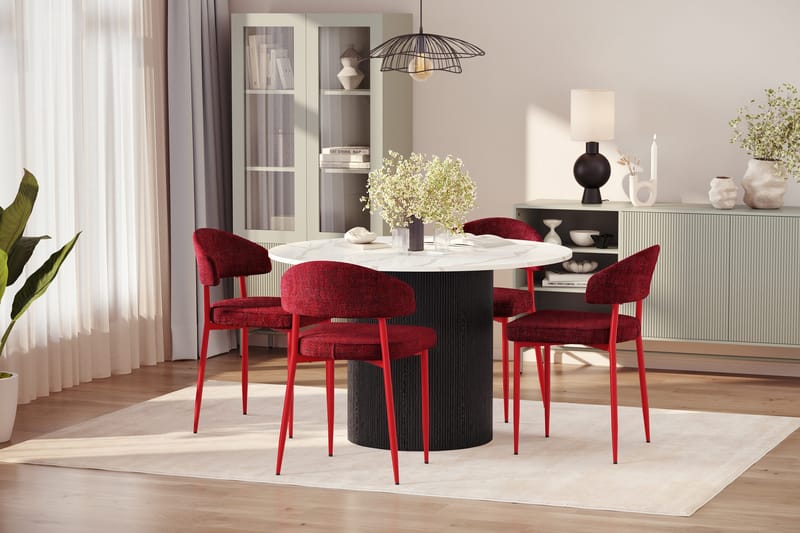 Uppveda Spisebord 120 cm Rund med 4 stk Jairam Matstkolar - Sort/Hvid - Møbler - Borde - Spisebordssæt