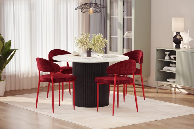 Uppveda Spisebord 120 cm Rund med 4 stk Jairam Matstkolar - Sort/Hvid - Møbler - Borde - Spisebordssæt