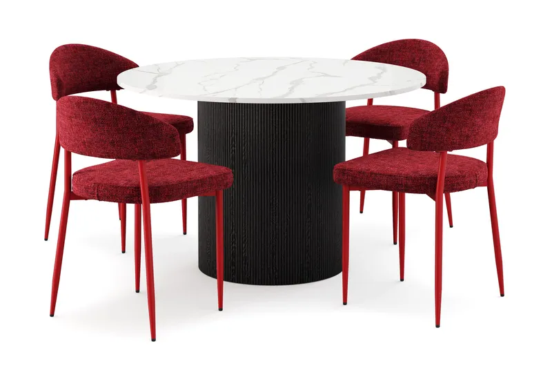 Uppveda Spisebord 120 cm Rund med 4 stk Jairam Matstkolar, Sort/Hvid