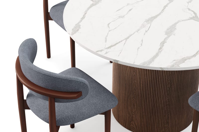 Uppveda Spisebord 120 cm Rund med 4 stk Jaiveer Matstkolar - Brun - Møbler - Borde - Spisebordssæt