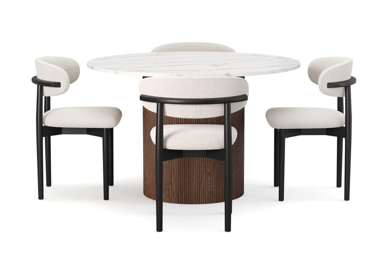 Uppveda Spisebord 120 cm Rund med 4 stk Jaiveer Matstkolar - Brun - Møbler - Borde - Spisebordssæt