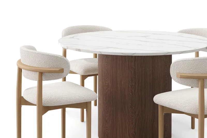 Uppveda Spisebord 120 cm Rund med 4 stk Jaiveer Matstkolar - Brun - Møbler - Borde - Spisebordssæt