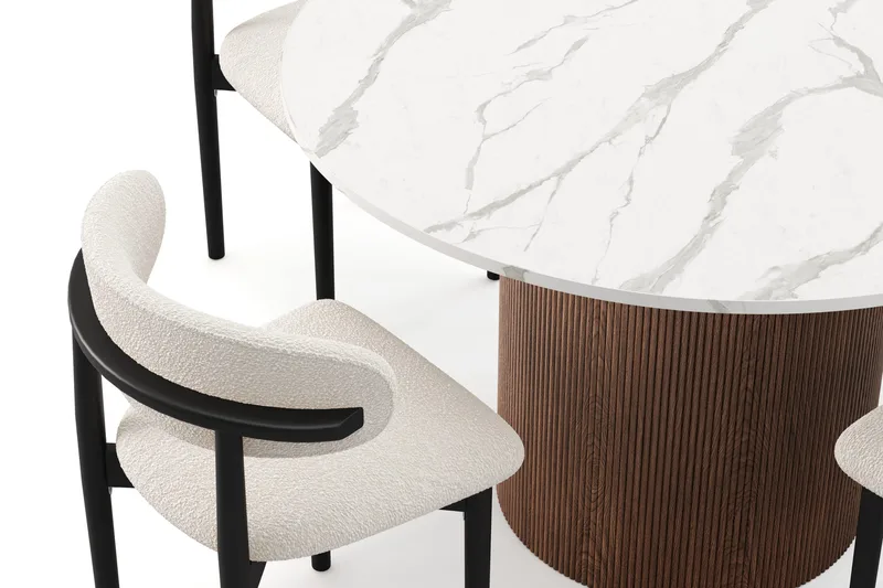 Uppveda Spisebord 120 cm Rund med 4 stk Jaiveer Matstkolar - Brun - Møbler - Borde - Spisebordssæt