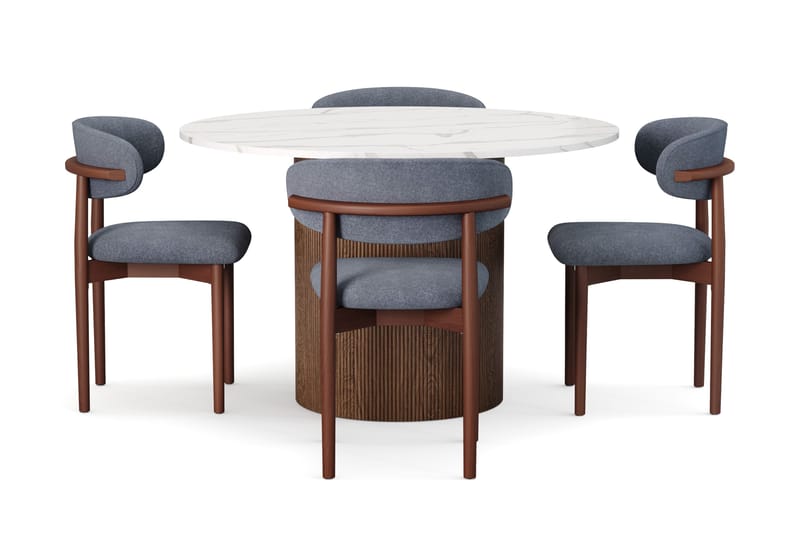 Uppveda Spisebord 120 cm Rund med 4 stk Jaiveer Matstkolar - Brun - Møbler - Borde - Spisebordssæt