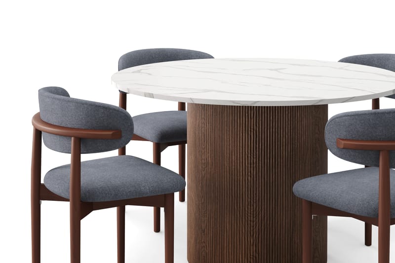 Uppveda Spisebord 120 cm Rund med 4 stk Jaiveer Matstkolar - Brun - Møbler - Borde - Spisebordssæt