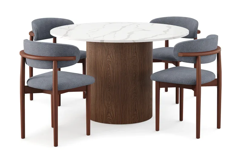 Uppveda Spisebord 120 cm Rund med 4 stk Jaiveer Matstkolar, Brun