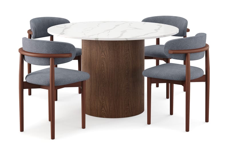 Uppveda Spisebord 120 cm Rund med 4 stk Jaiveer Matstkolar, Brun