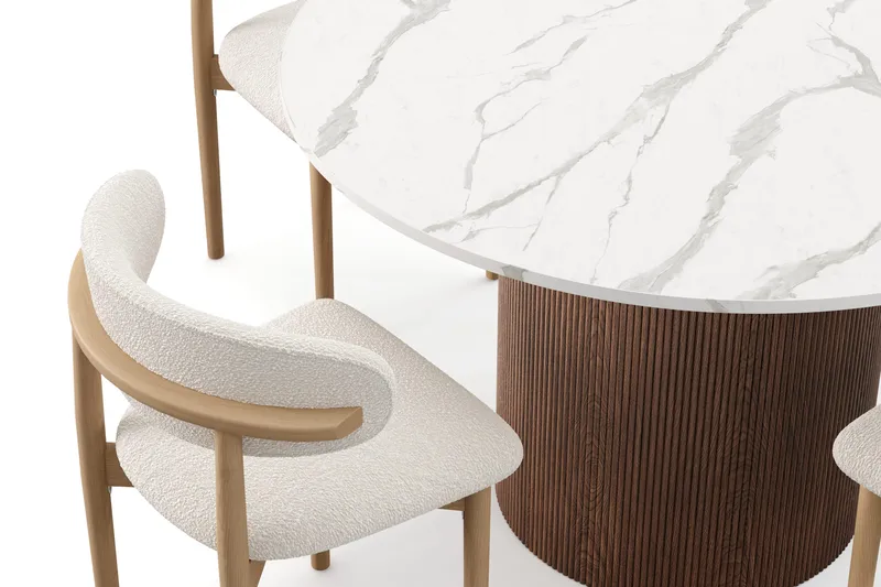 Uppveda Spisebord 120 cm Rund med 4 stk Jaiveer Matstkolar - Brun - Møbler - Borde - Spisebordssæt