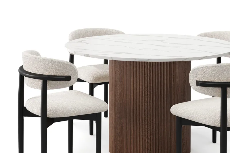 Uppveda Spisebord 120 cm Rund med 4 stk Jaiveer Matstkolar - Brun - Møbler - Borde - Spisebordssæt