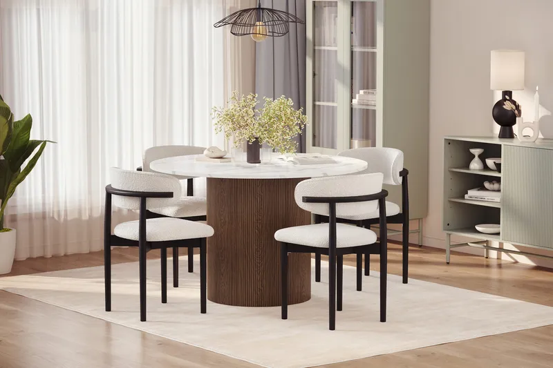 Uppveda Spisebord 120 cm Rund med 4 stk Jaiveer Matstkolar - Brun - Møbler - Borde - Spisebordssæt