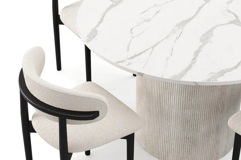 Uppveda Spisebord 120 cm Rund med 4 stk Jaiveer Matstkolar - Hvid - Møbler - Borde - Spisebordssæt