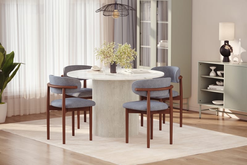 Uppveda Spisebord 120 cm Rund med 4 stk Jaiveer Matstkolar - Hvid - Møbler - Borde - Spisebordssæt