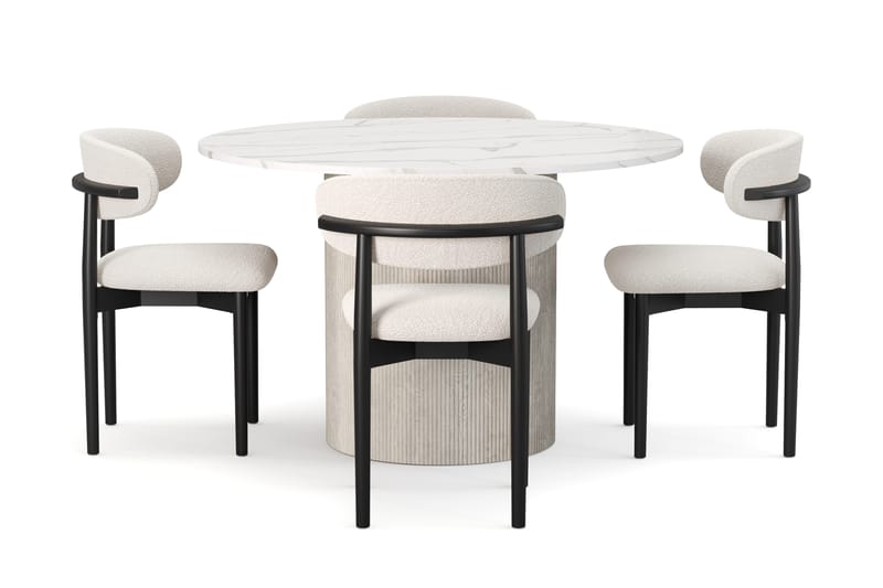 Uppveda Spisebord 120 cm Rund med 4 stk Jaiveer Matstkolar - Hvid - Møbler - Borde - Spisebordssæt