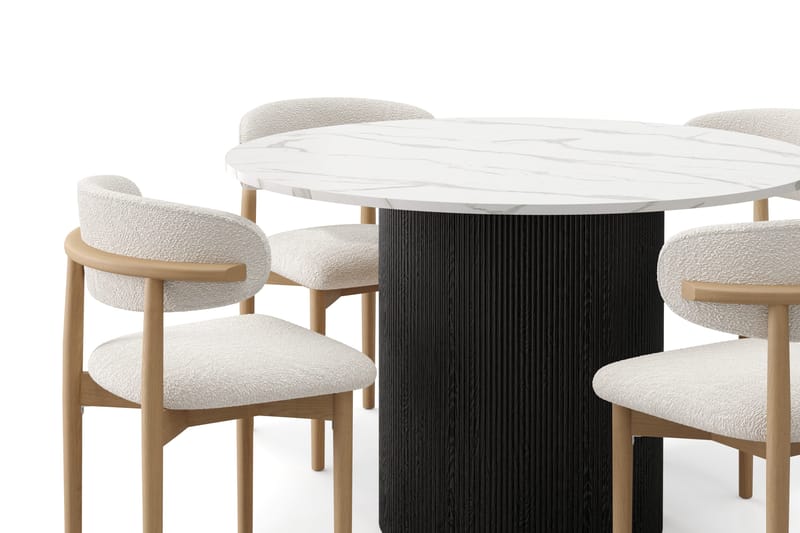 Uppveda Spisebord 120 cm Rund med 4 stk Jaiveer Matstkolar - Sort/Hvid - Møbler - Borde - Spisebordssæt