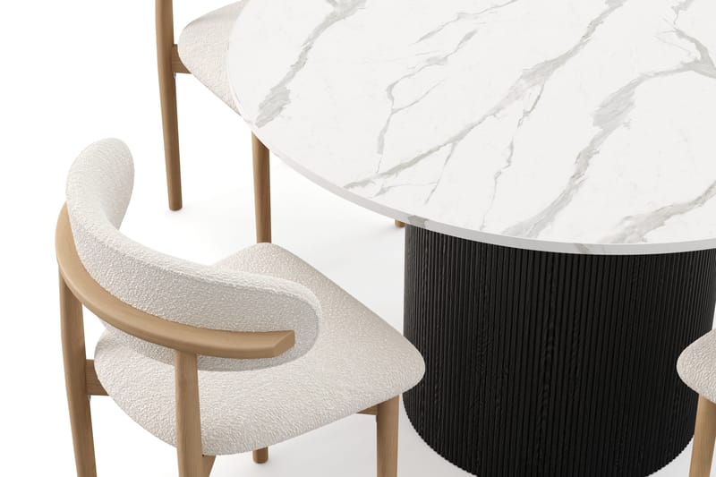 Uppveda Spisebord 120 cm Rund med 4 stk Jaiveer Matstkolar - Sort/Hvid - Møbler - Borde - Spisebordssæt